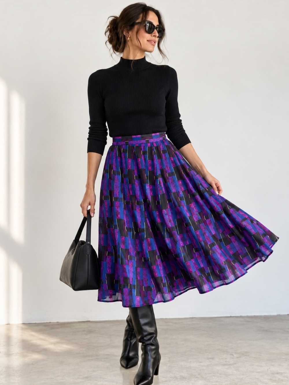 Vintage Mimi Liberté Michel Klein Geometric Pleated Midi Skirt 38 US 6